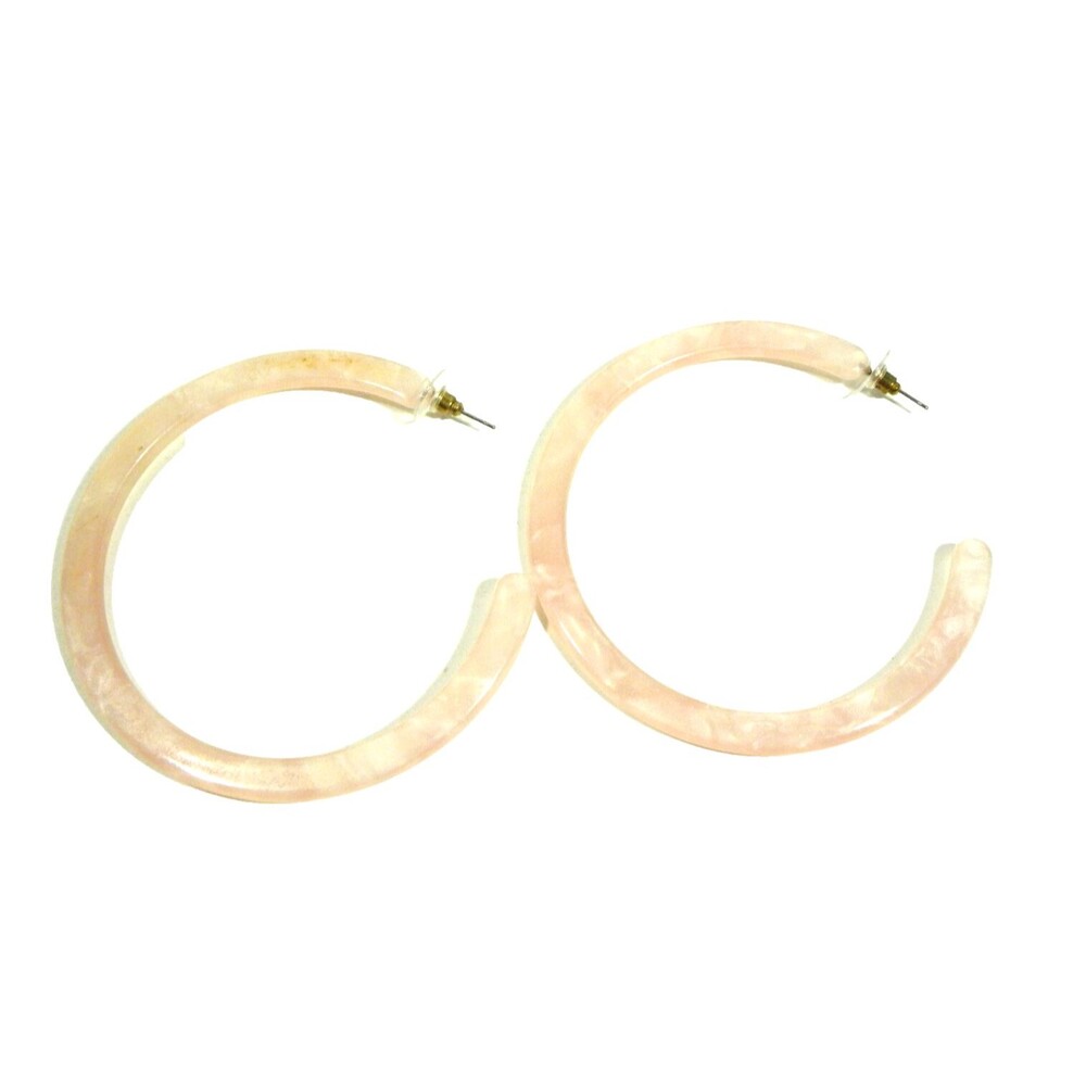 Pink Hoop Earrings Acrylic XL Marble Look Pierced